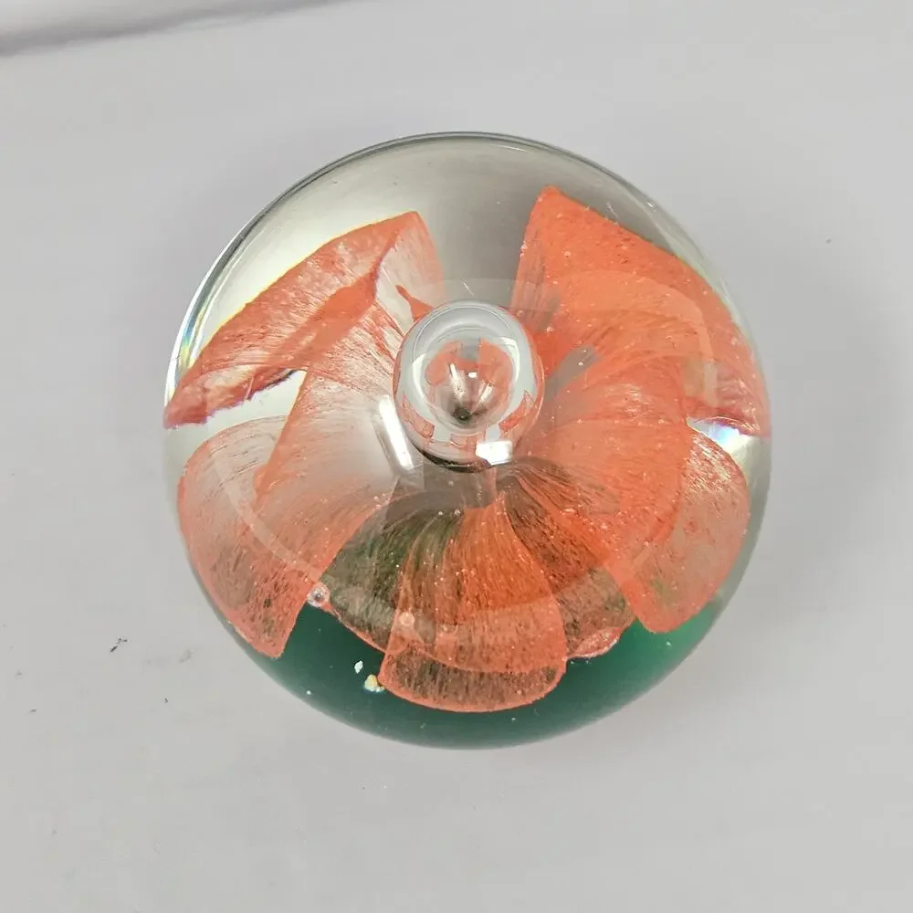 Paperweight Floral Art Glass Heavy 2.5 inch